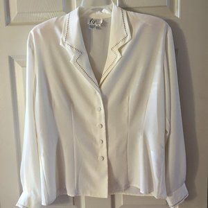 Fiji Sport Sheer White Blouse with Taupe Accent - Size 14